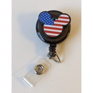 4/$20 Retractable ID Badge reel mouse patriotic red white blue 4th of july